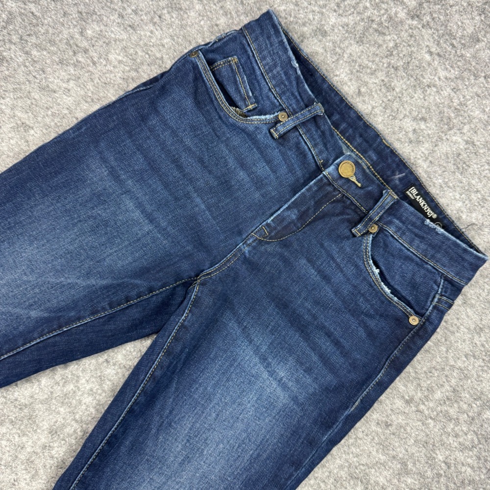 BlankNYC Skinny Jeans Womens 27 Blue Ruffle Flare Hem Distressed‎ 12L-1755 Dark